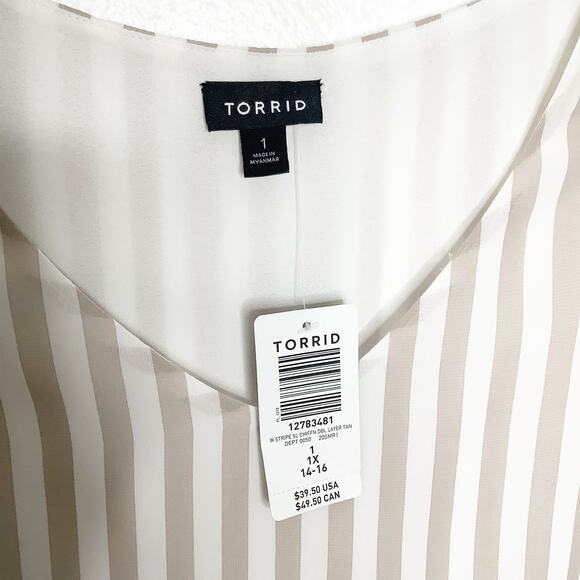 Torrid Tan White Striped Double Layer Georgette Swing Layered Tank Top 1X NWT - Picture 6 of 8